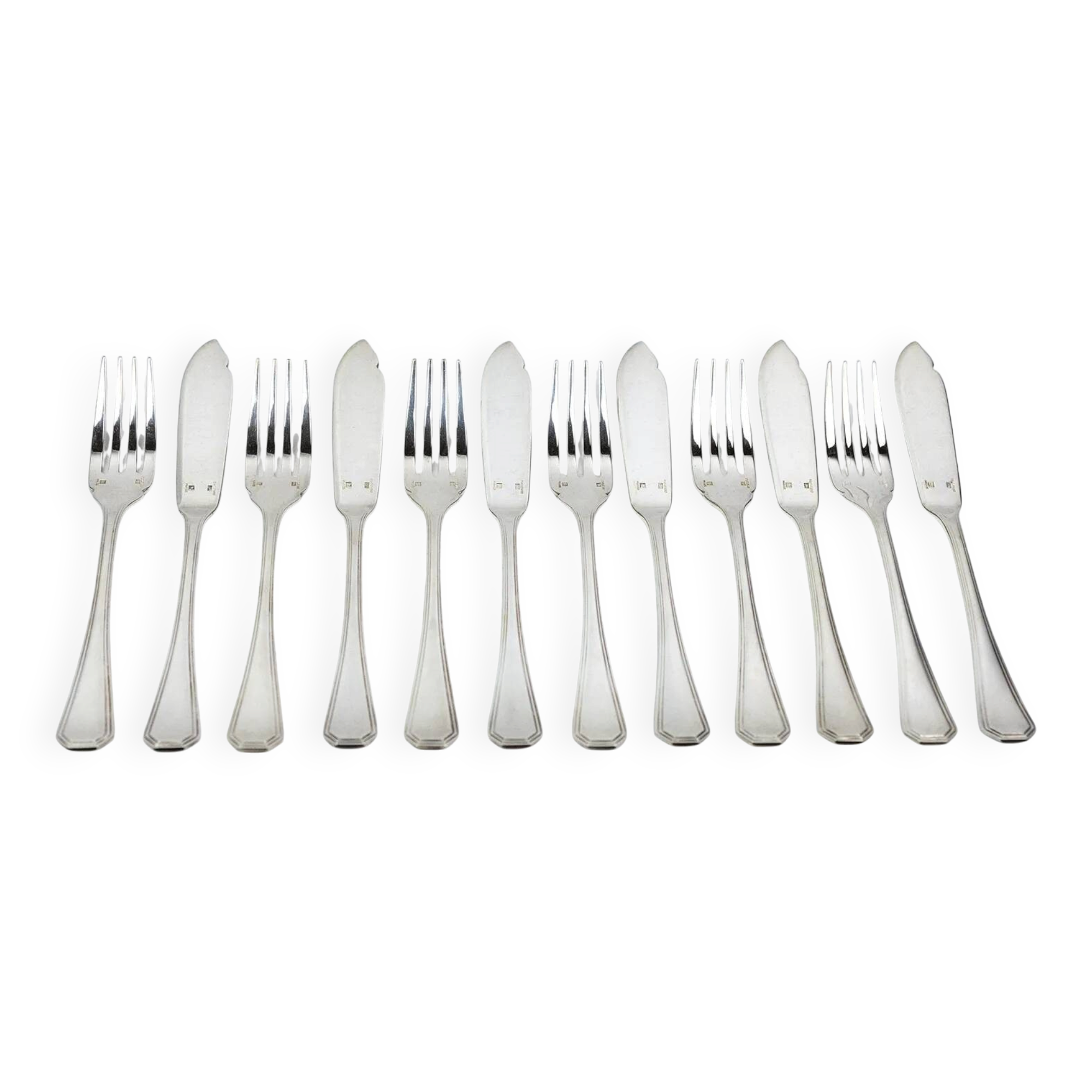 12x2 fish cutlery Christofle America silver-plated, design by Luc Lanel