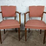 2 pale pink 50s moustache bridge armchairs