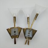 2 Brass and plexiglass tulip wall lights