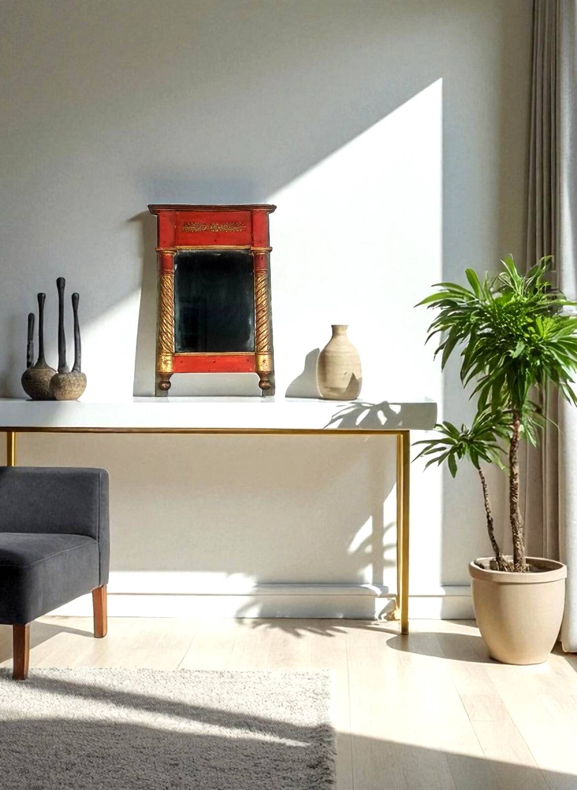 Restoration period mirror 1830 patinated gilded carved wood 48x33 cm