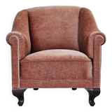 1960s, Danish armchair, salmon pink furniture velour, ash wood legs.