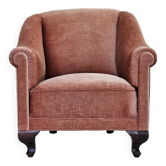 1960s, Danish armchair, salmon pink furniture velour, ash wood legs.