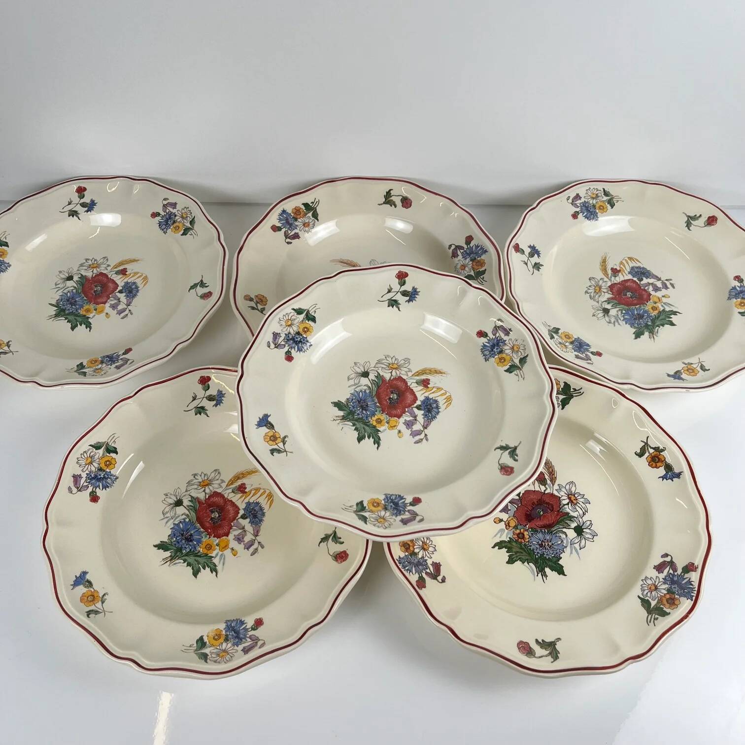 Set of 6 deep plates "Agreste" Sarreguemines, 20th century