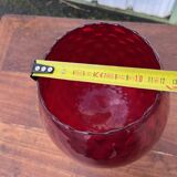 Empoli glass vase, Italy, 1960, red color with relief patterns