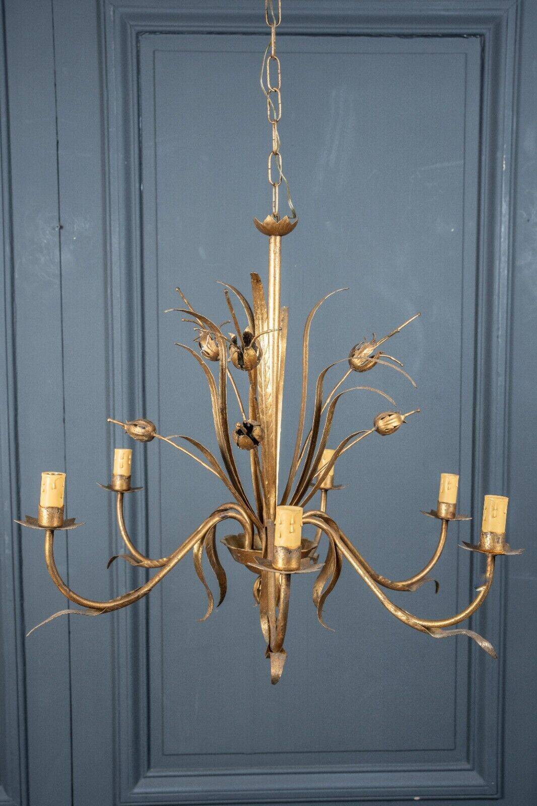 Chandelier in gilded metal in the style of Maison Baguès 6 lights 1960