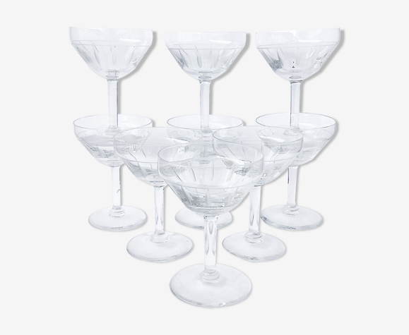 Champagne Cups In Art Deco Crystal Engraved With Acid Selency Champagne Cups In Art Deco Crystal Engraved With Acid Selency