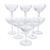 9 coupes à champagne en cristal art déco, gravé à l'acide