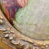 Old painting on wood signed Becker (?) – Portrait of a child