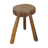 Tabouret brutaliste, années 70, en olivier