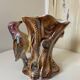 Kitsch Vase "Tree Trunk with Green Woodpecker" - Pink Iridescent Ceramic