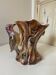 Kitsch Vase "Tree Trunk with Green Woodpecker" - Pink Iridescent Ceramic