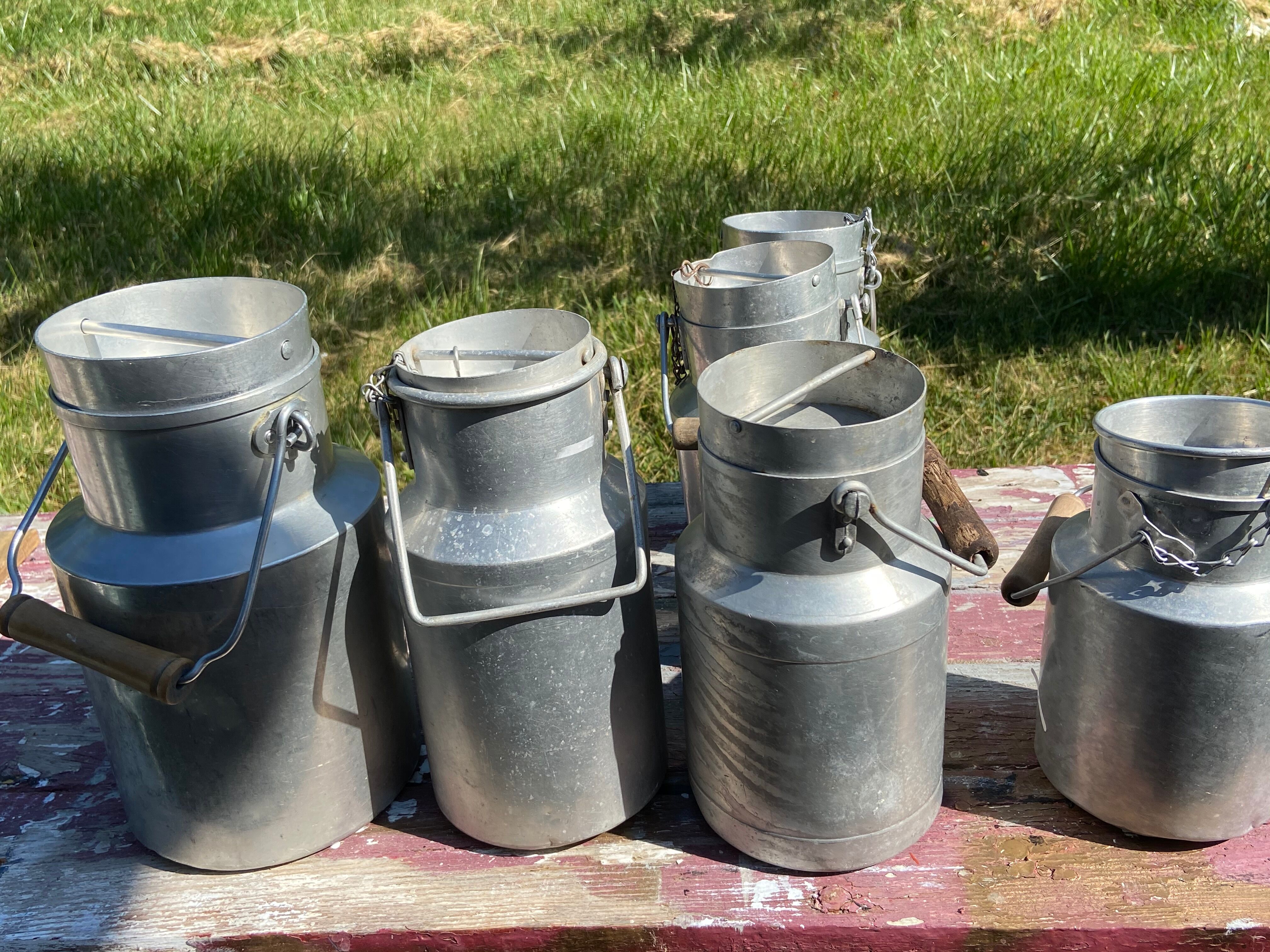 Lot de 6 bidons de lait en aluminium