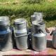 Lot de 6 bidons de lait en aluminium