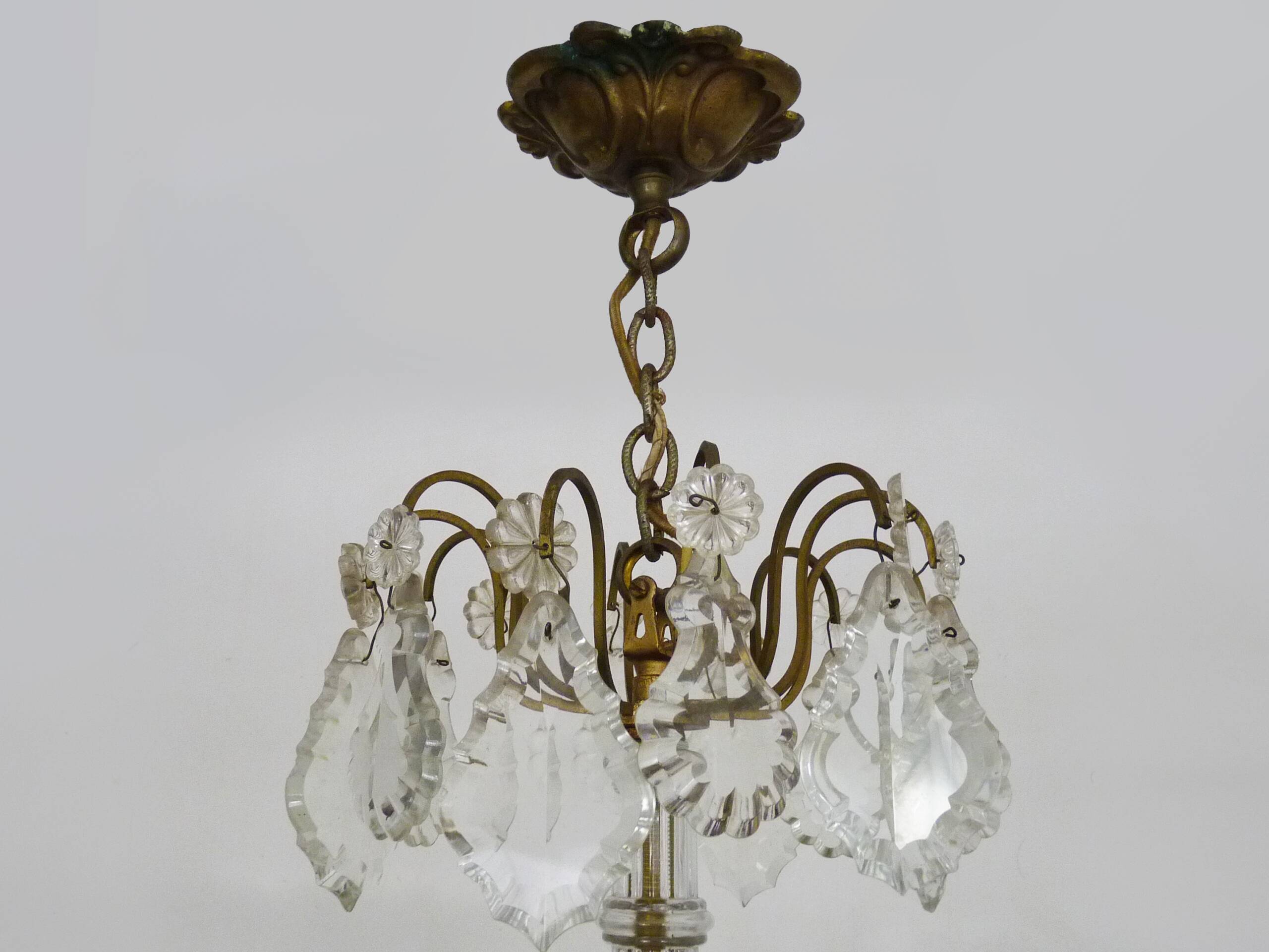 Vintage 8-light chandelier with glass pendants. 1960s.