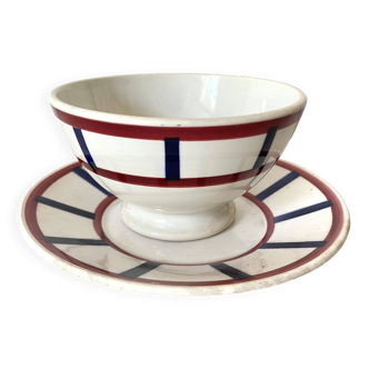 Antique bowl and saucer Béarn Creil and Montereau HBCM