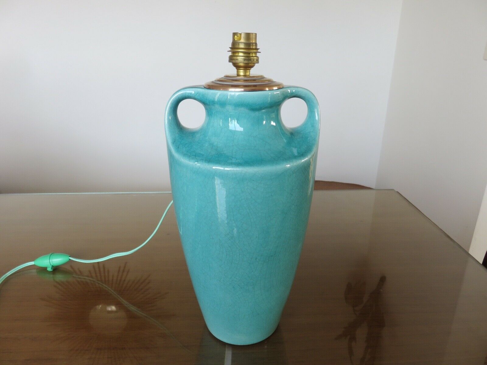 Turquoise cracked ceramic "amphora" lamp, numbered 50 60s