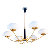 Pendant light in brass and opaline 50s