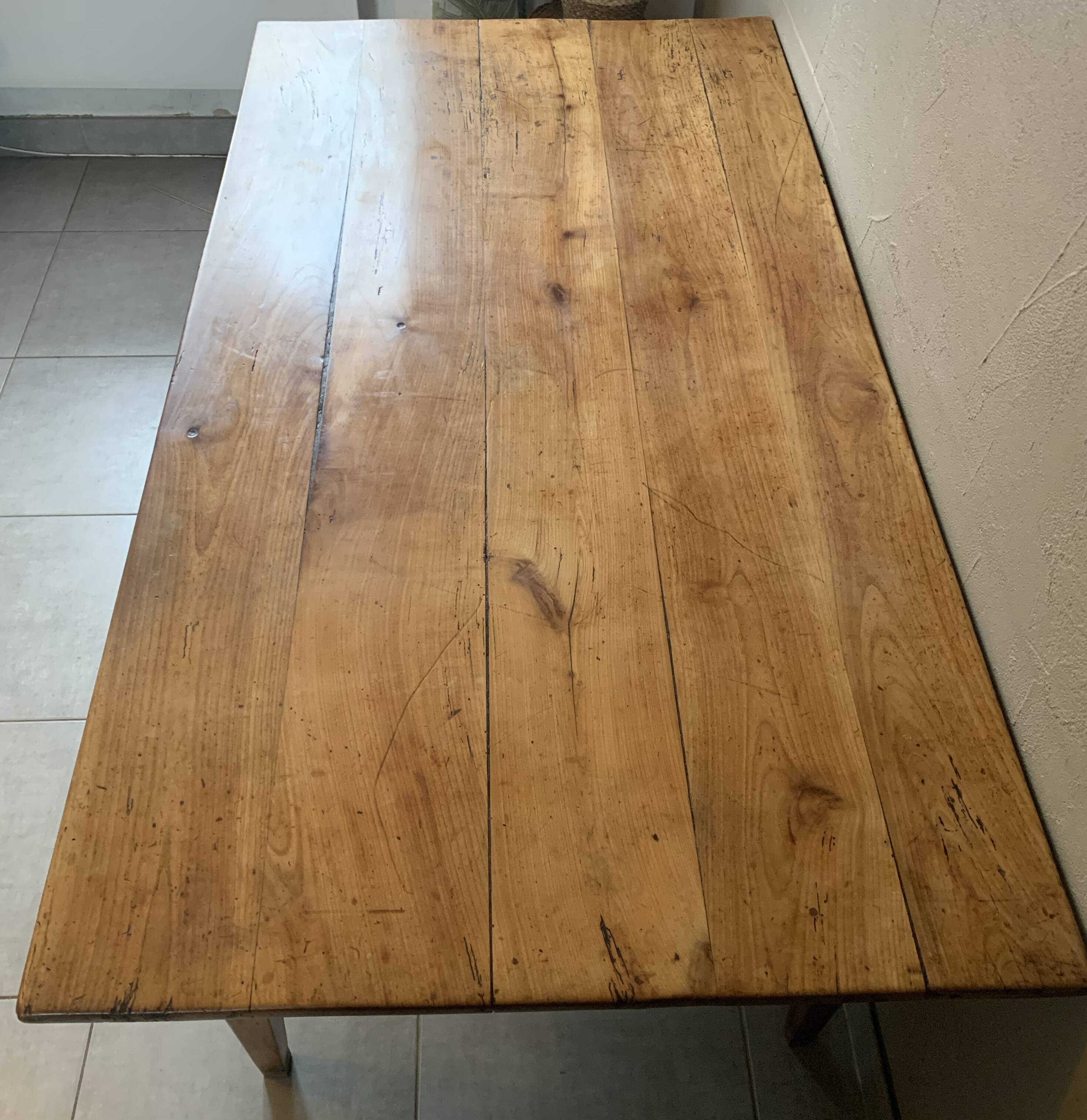 Large vintage farmhouse table from the 50s in solid wood (oak)