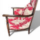 Antique armchair from around 1900, solid wood – red toile de Jouy.