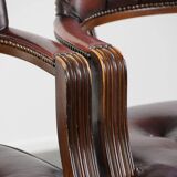 Set of two brown cowhide leather Chesterfield dining chairs