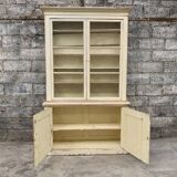 Vitrine bibliothèque buffet deux corps milieu XIXeme en sapin patine blanc