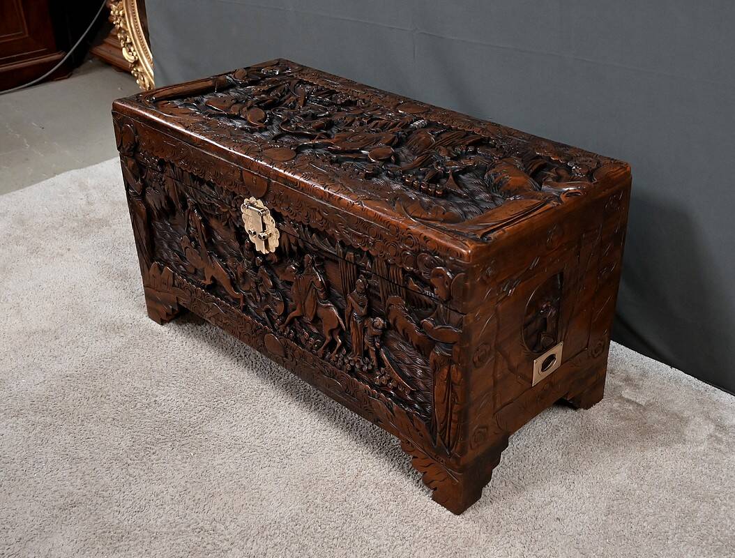 Large Camphor Wood Carved Chest, China – Mid 20th Century