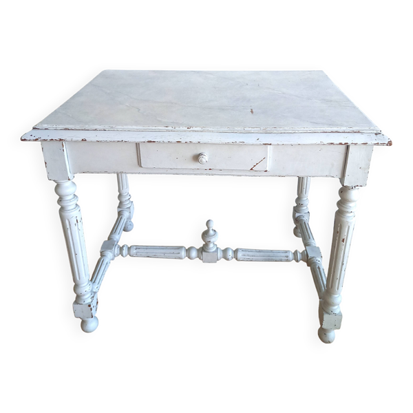 Bureau style Henri II en bois peint trompe-l'oeil marbre