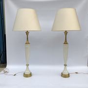 1960s laurel greek key ceramic brass table lamps hollywood regency neoclassical