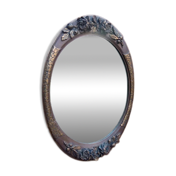 Important miroir mural en bois et stucs de style / époque Art déco - 65 x 44 cm