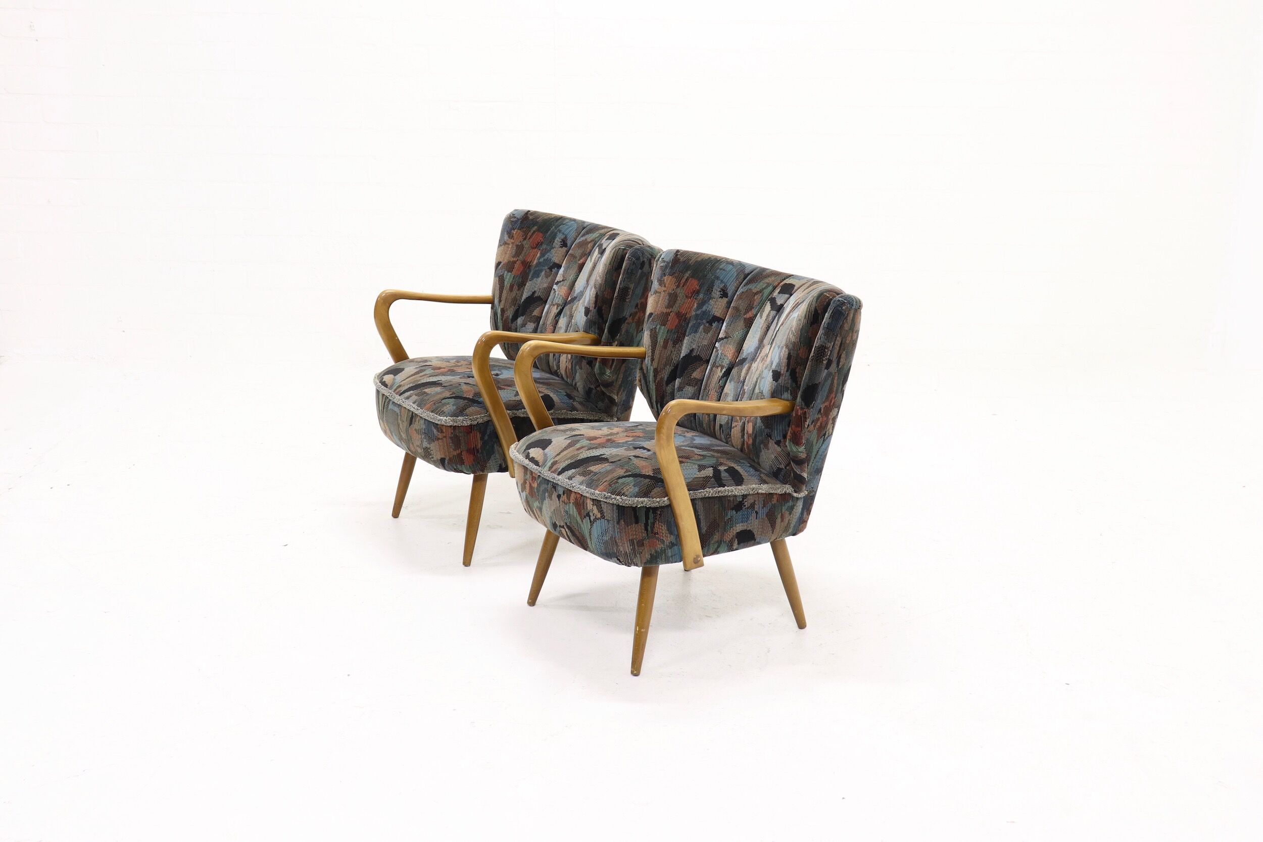 Set of 2 cocktail armchairs with floral upholstery 1950s