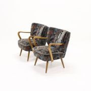Set of 2 cocktail armchairs with floral upholstery 1950s