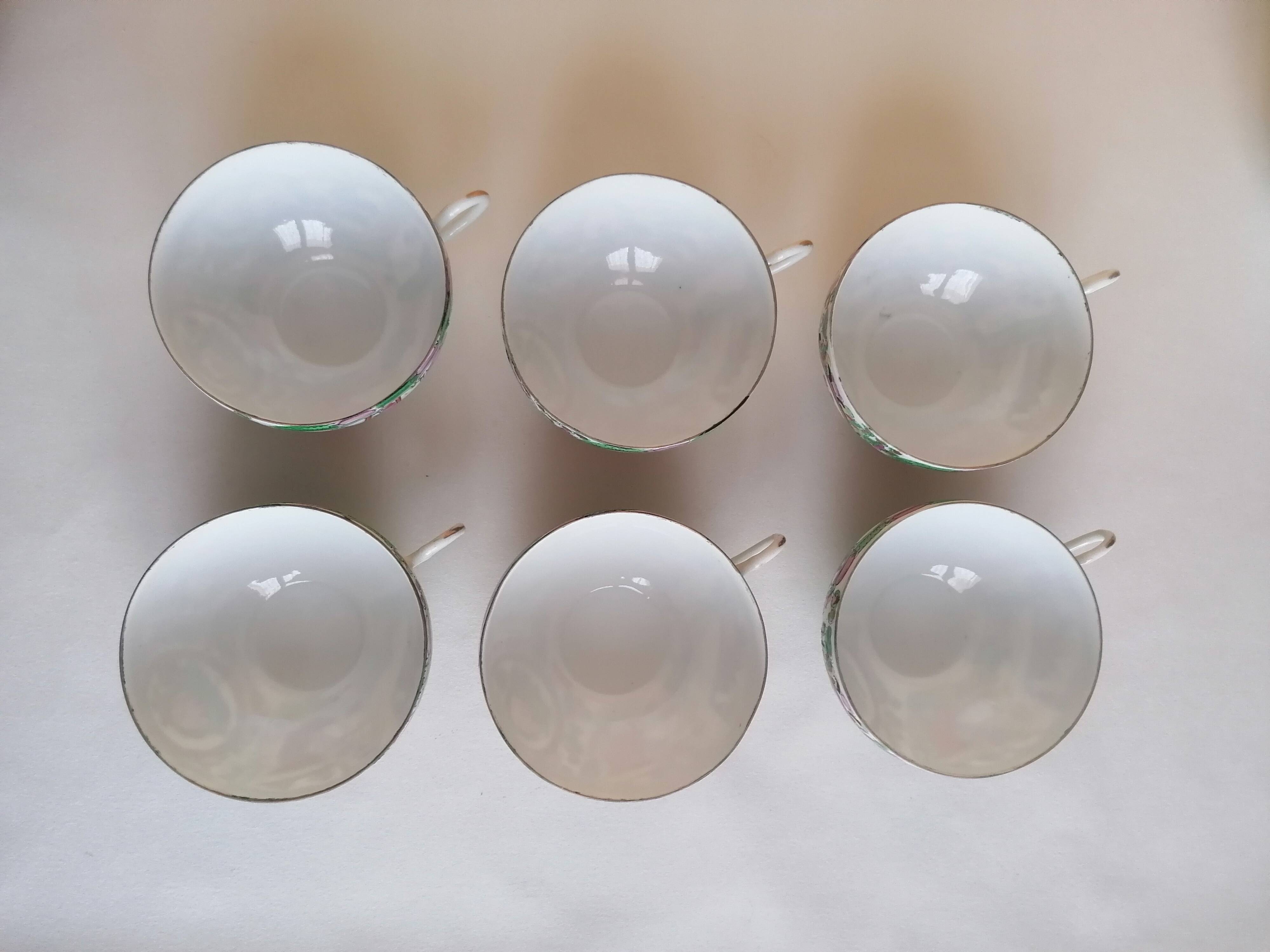 Canton porcelain tea service with 6 cups and teapot.