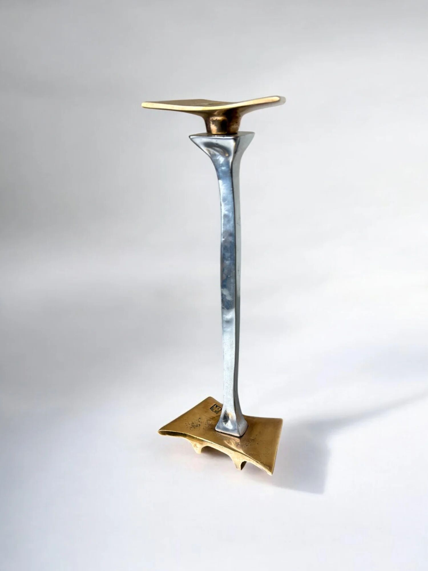Brutalist candleholder by David Marshall, bronze and aluminium, Spain, 1970s