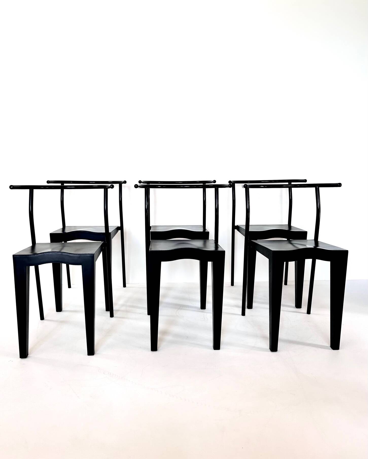 6 black Dr Glob chairs by Philippe Starck for Kartell. Italy 1988.