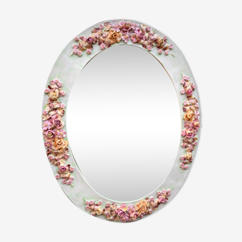 Porcelain floral framed mirror 80x95cm