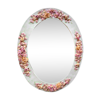Porcelain floral framed mirror 80x95cm