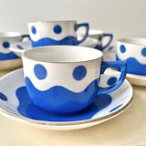 Set of 6 Sarreguemines Digoin earthenware coffee cups with art deco polka dots, 1930s