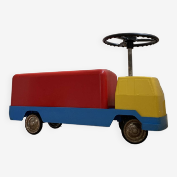 Camion porteur pour enfant kiddicraft vintage rouge bleu et jaune