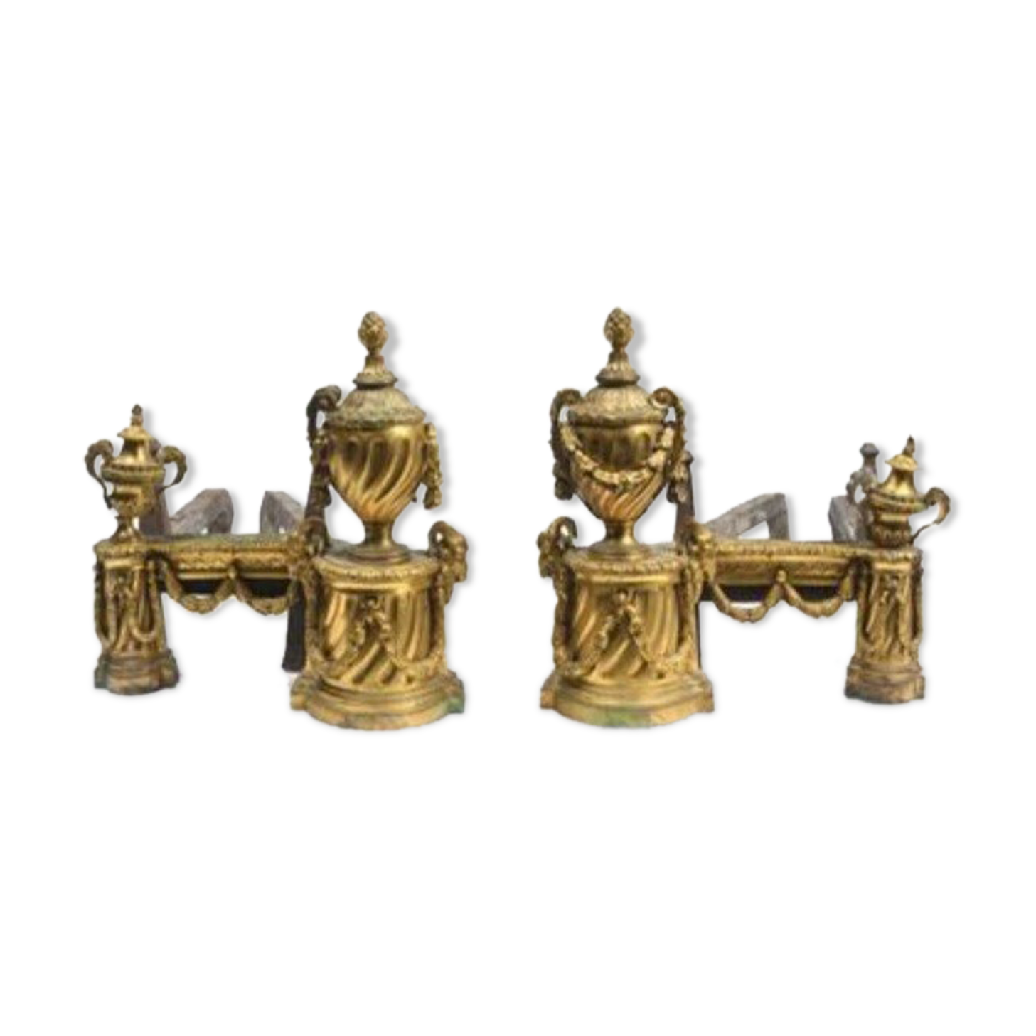 Pair of Louis XVI style chenets, 19th century