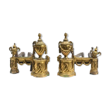 Pair of Louis XVI style chenets, 19th century