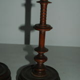 Pair of mahogany turned wood candlesticks
