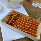 6 vintage golden metal dessert forks