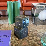 Pair of brass dice-shaped paperweights / bookends, Italy 1970s