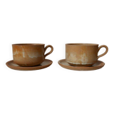 Set of 2 stoneware lunch cups with saucers