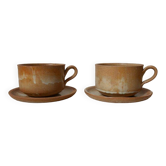 Set of 2 stoneware lunch cups with saucers