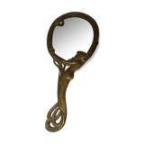 Miroir à main en laiton doré art nouveau 11x25cm