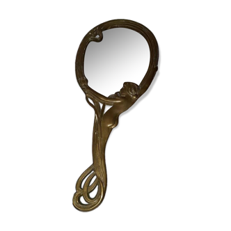 Art Nouveau gilded brass hand mirror