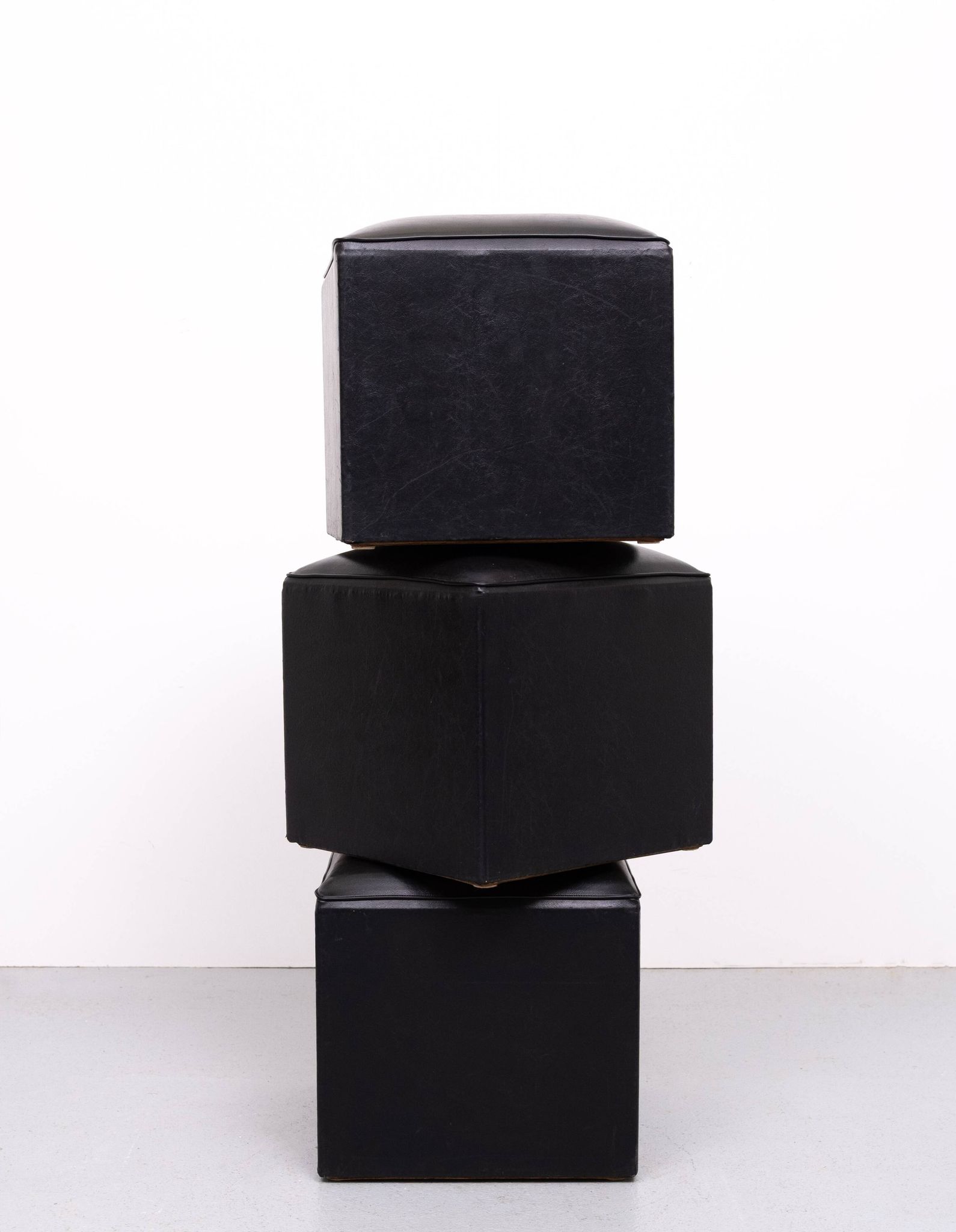 set of 3 Black Faux Leather cube Ottomans 1960s Holland