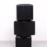 set of 3 Black Faux Leather cube Ottomans 1960s Holland