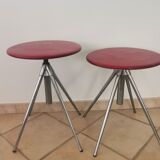 German red leather swivel filigree rotating height adjusting stools by Hailo 1960s, Set of 2